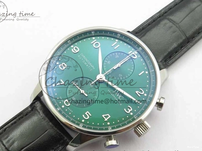 MIROTIME 0410 Elegant Portuguese IW371615 ZF 1:1 Best Edition SS Green Dial on Black Leather Strap A96355 V 7081